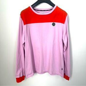 blk top KOPE Pink Red Colorblock Cotton Knit Crew Neck Long Sleeve Top Size M